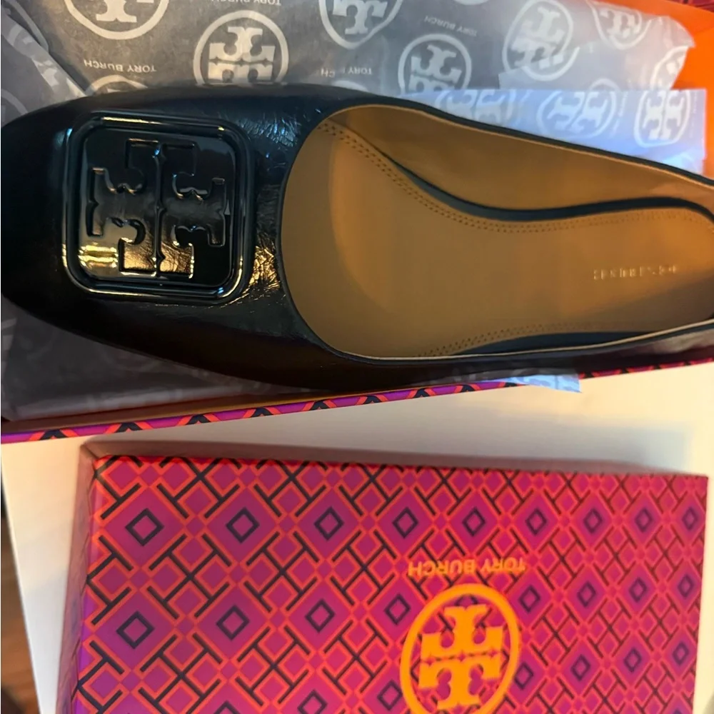 Tory Burch Black Patent Logo Flats